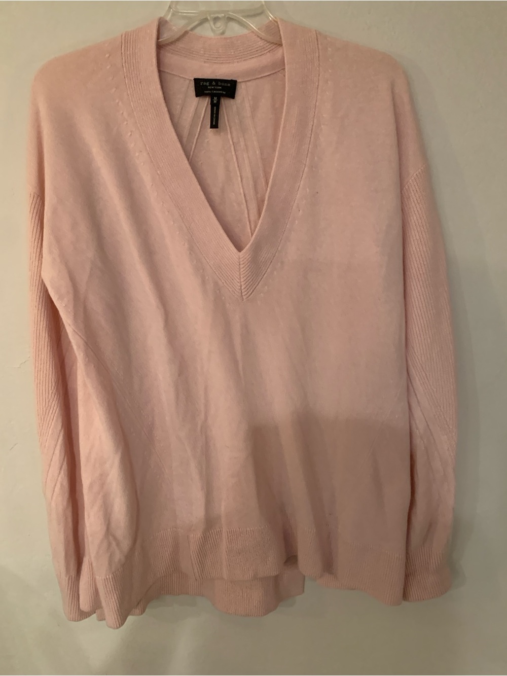 Rag & Bone Pale Pink V-Neck 100% Cashmere Sweater Size Medium